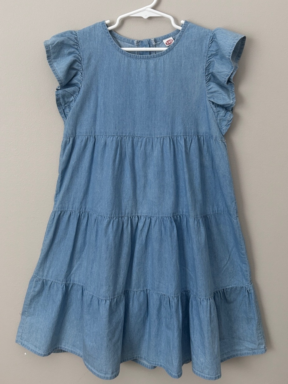 Girls Summer Fall Denim/Chambray Flutter-Sleeve Tiered Dress Size 7
